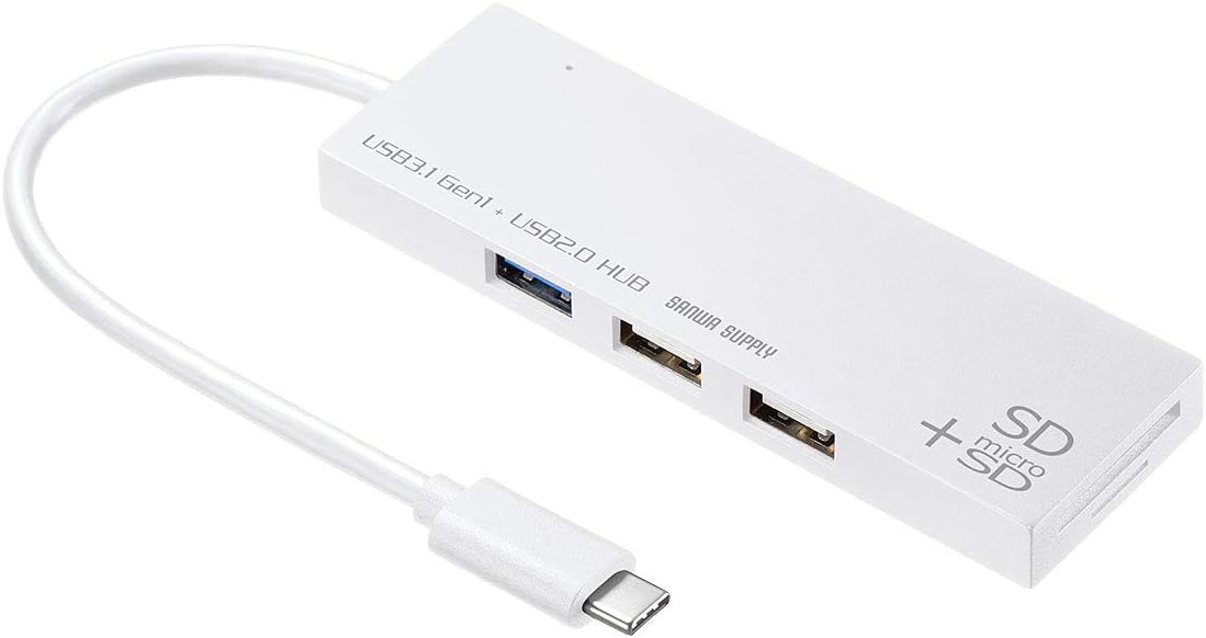サンワサプライ USBハブ Type-C接続 (USB3.1/3.0 1ポート/USB2.0 2ポート/SDカード microSDカードリーダー付き) ホワイト USB-3TCHC16W