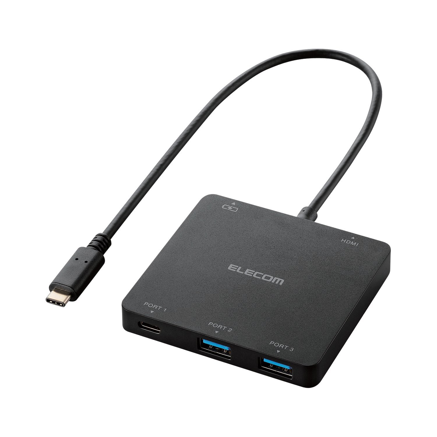 エレコム USB3.1 Type-C ハブ 3ポート(A×2/Type-C×1)+HDMI出力+PC充電用Type-C×1 バスパワー MacBook / iPad / Surface GO Pro 7 / Chromebook等対応 USB PD ブラック U3HC-DC03BBK