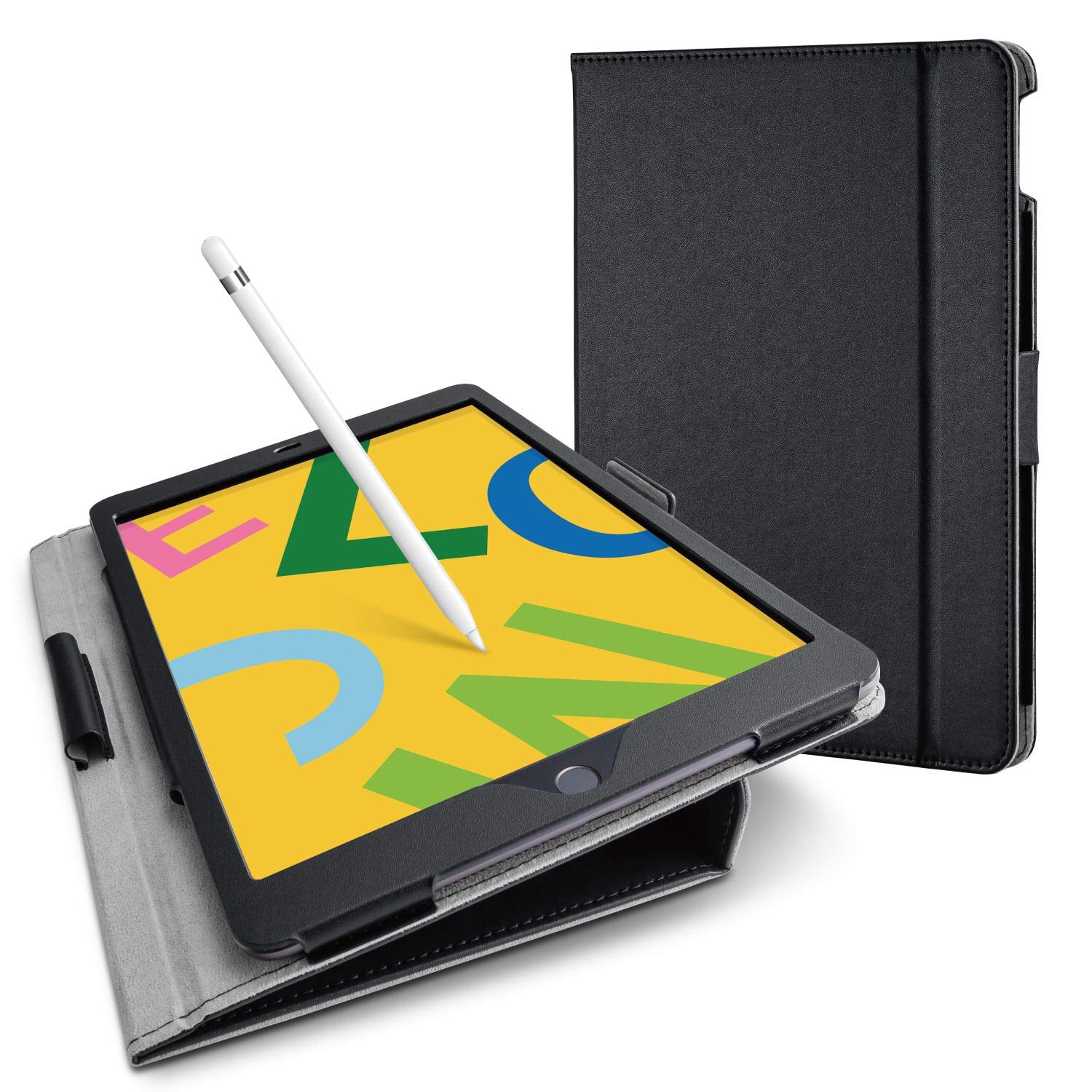エレコム iPad 10.2 第8世代(2020年) 第7世代(2019年)対応 ケース フラップケース ソフトレザー ドローイングアングル Apple Pencilの使用に 軽量 ブラック TB-A19RDPLCBK