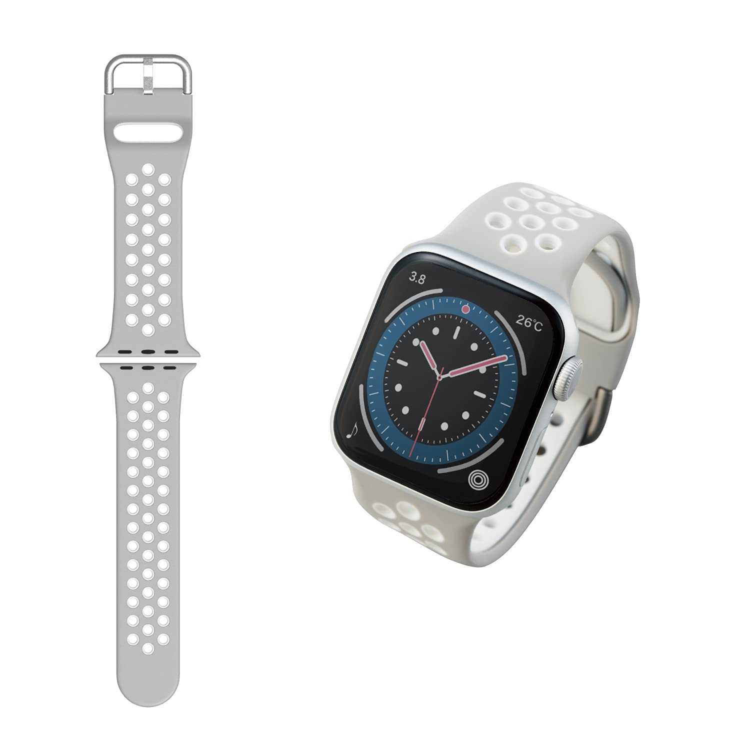 エレコム Apple Watch (アップルウォッチ) バンド 41mm 40mm 38mm [Apple Watch 8 7 SE2 SE 6 5 4 3 2 1 対応] シリコン アクティブタイプ 通気穴 グレー×ホワイト AW-40BDSCNGY