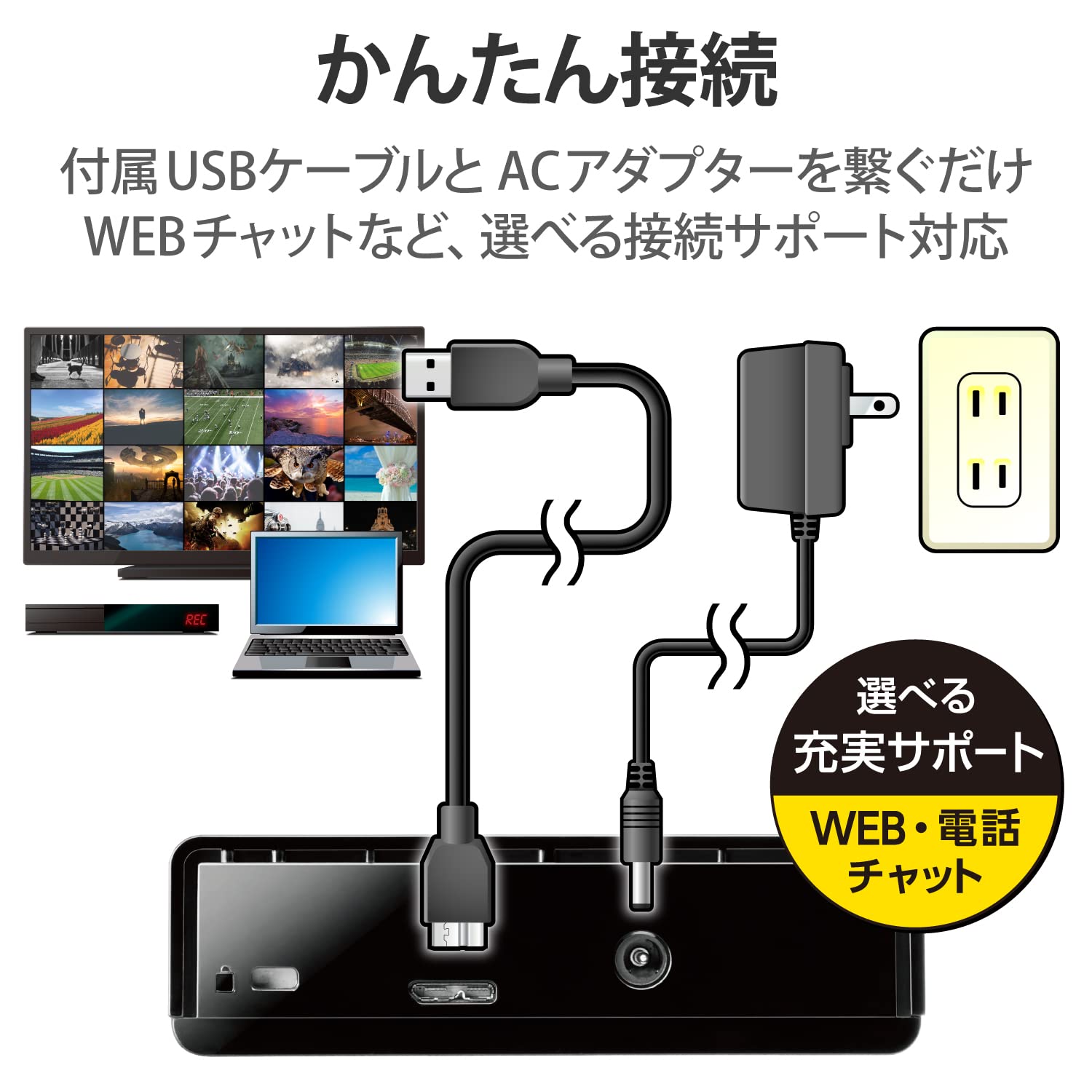 エレコム 外付けHDD ハードディスク 2TB テレビ録画用/Mac/Windowsブラック ELD-HTV020UBK
