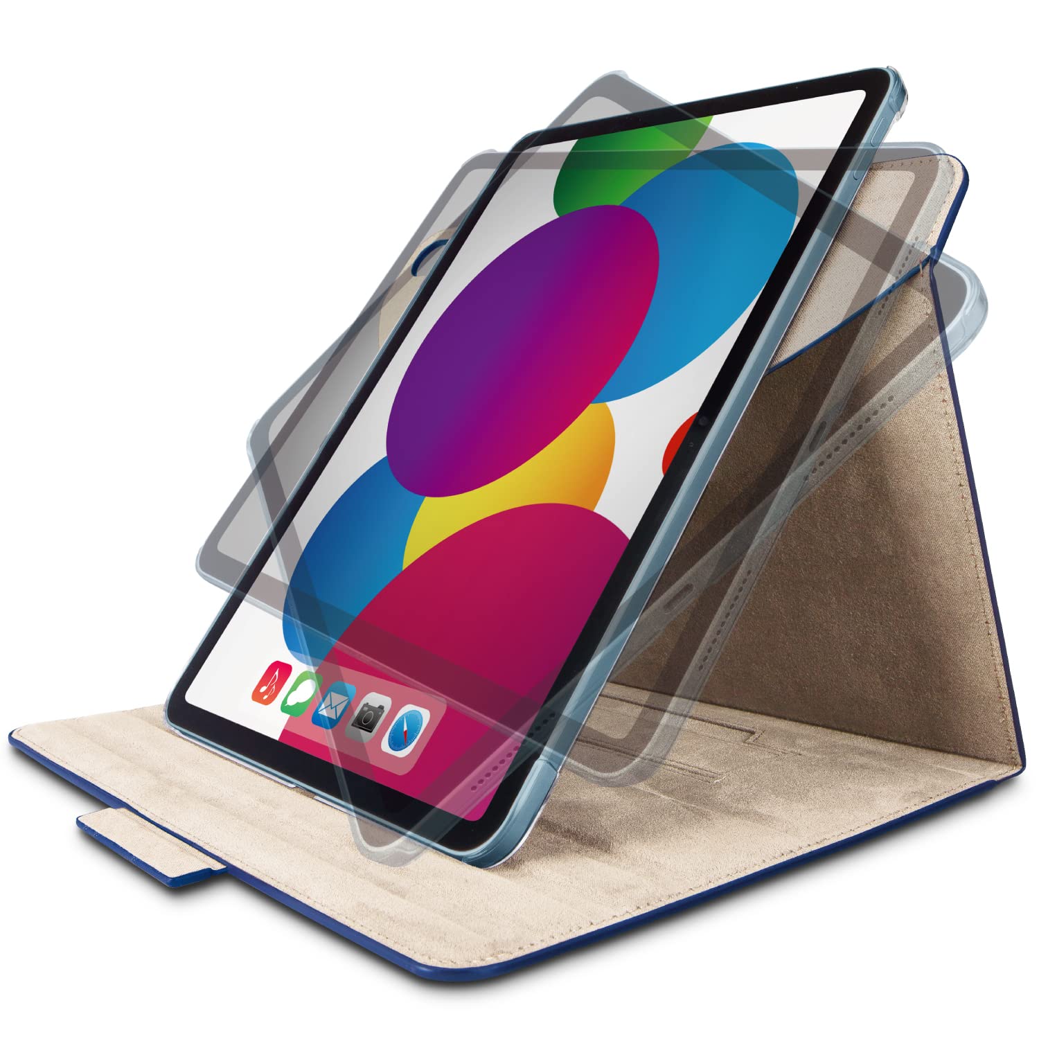 エレコム iPad 10.9 第10世代 (2022年) ケース カバー フラップケース 360度回転 ソフトレザー素材 ネイビー TB-A22R360NV