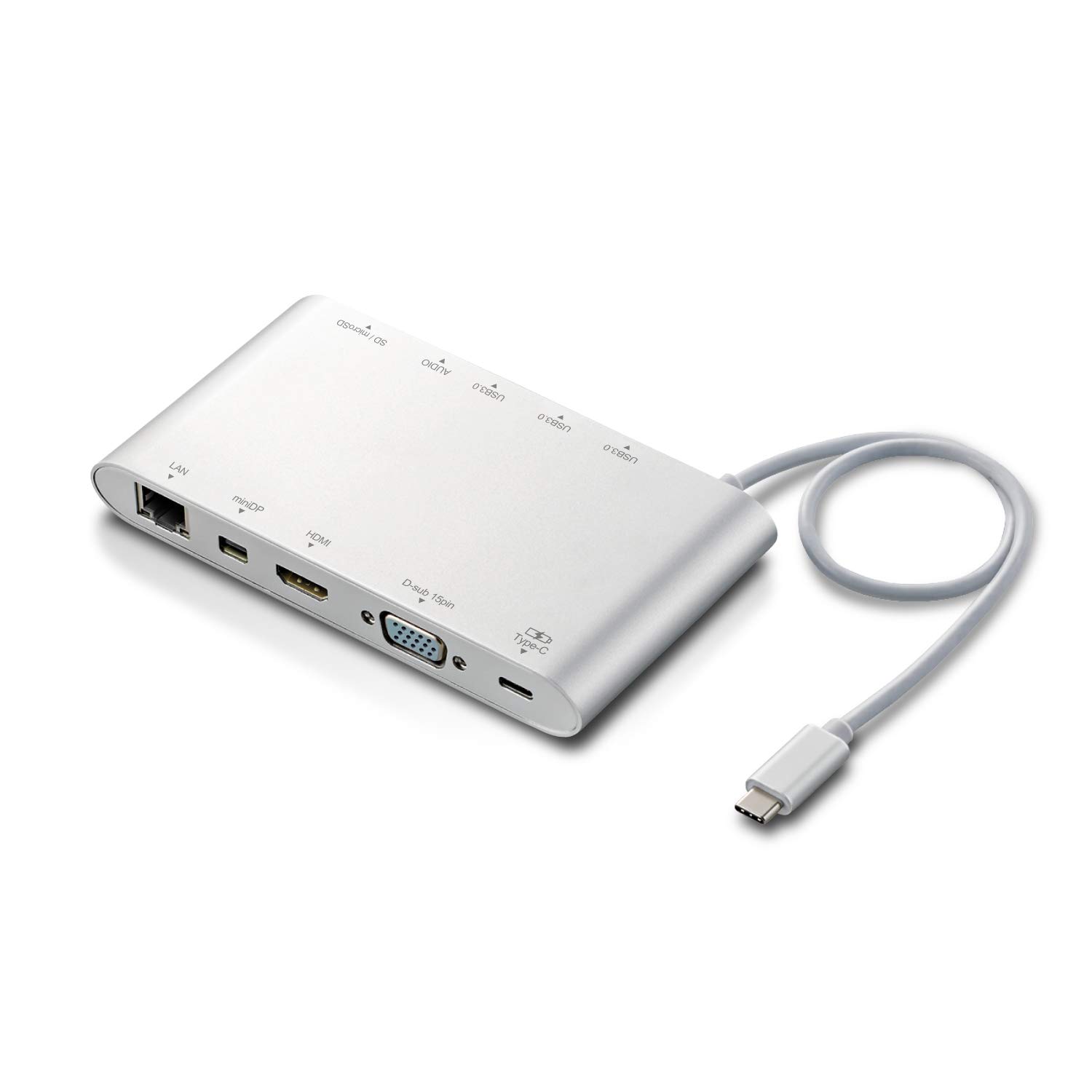 エレコム ドッキングステーション PD [充電Type-C/USB3.0/miniDisplay/HDMI/D-sub/φ3.5/SD+microSD/LAN] 30cm シルバー DST-C08SV