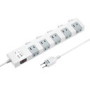 サンワサプライ 電源タップ 10個口・2P (1m) たくさん挿せるレイアウト 雷ガード 個別スイッチ(2個口ごと)・一括集中スイッチ 裏面マグネット スイングプラグ ホワイト TAP-SP2110SW-1