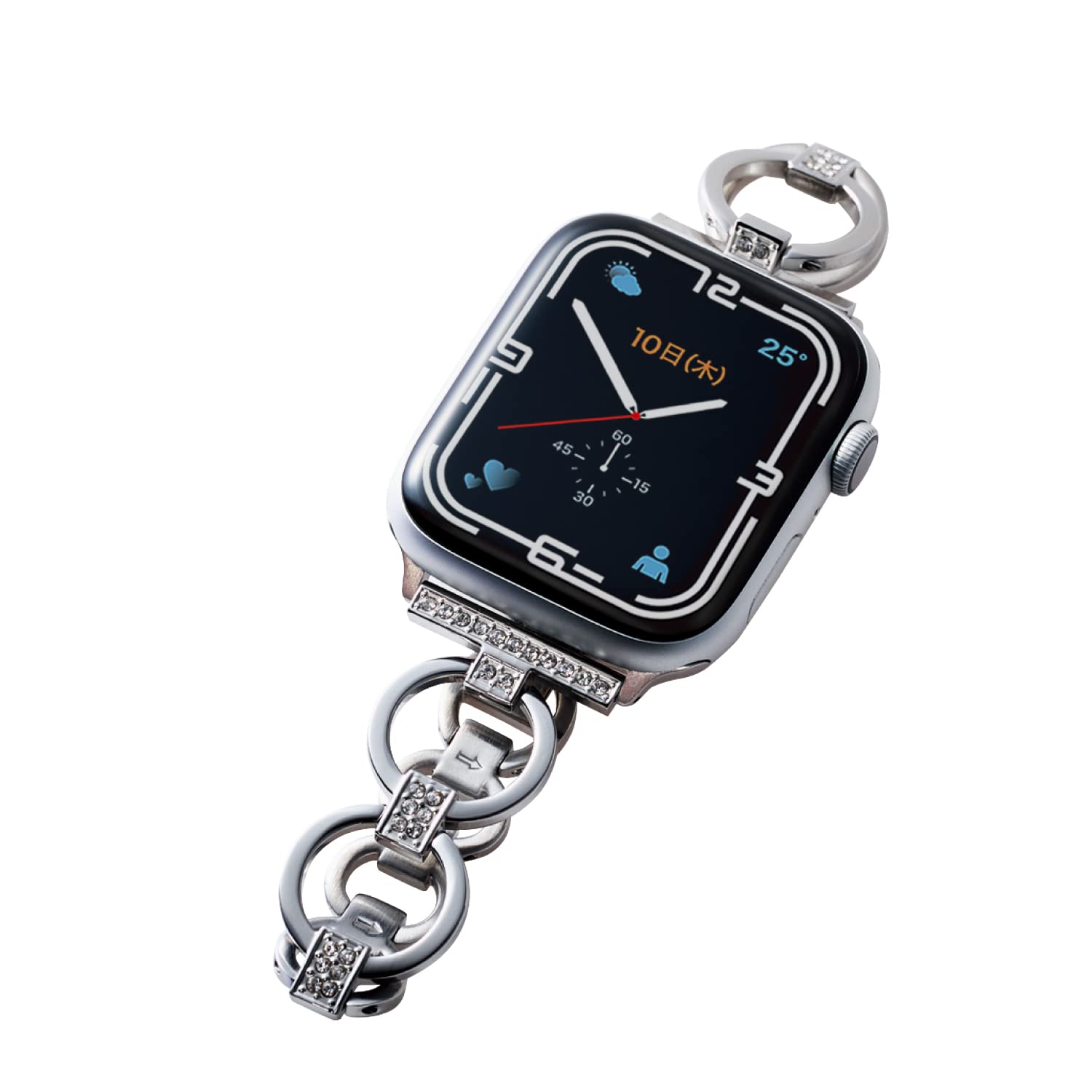 [エレコム] Apple Watch (アップルウォッチ) バンド 41mm 40mm 38mm [Apple Watch 8 7 SE2 SE 6 5 4 3 2 1 対応] ステンレス チェーンタイプ ラインストーン 長さ調整可 調整工具付き シルバー AW-41BDSSJSV