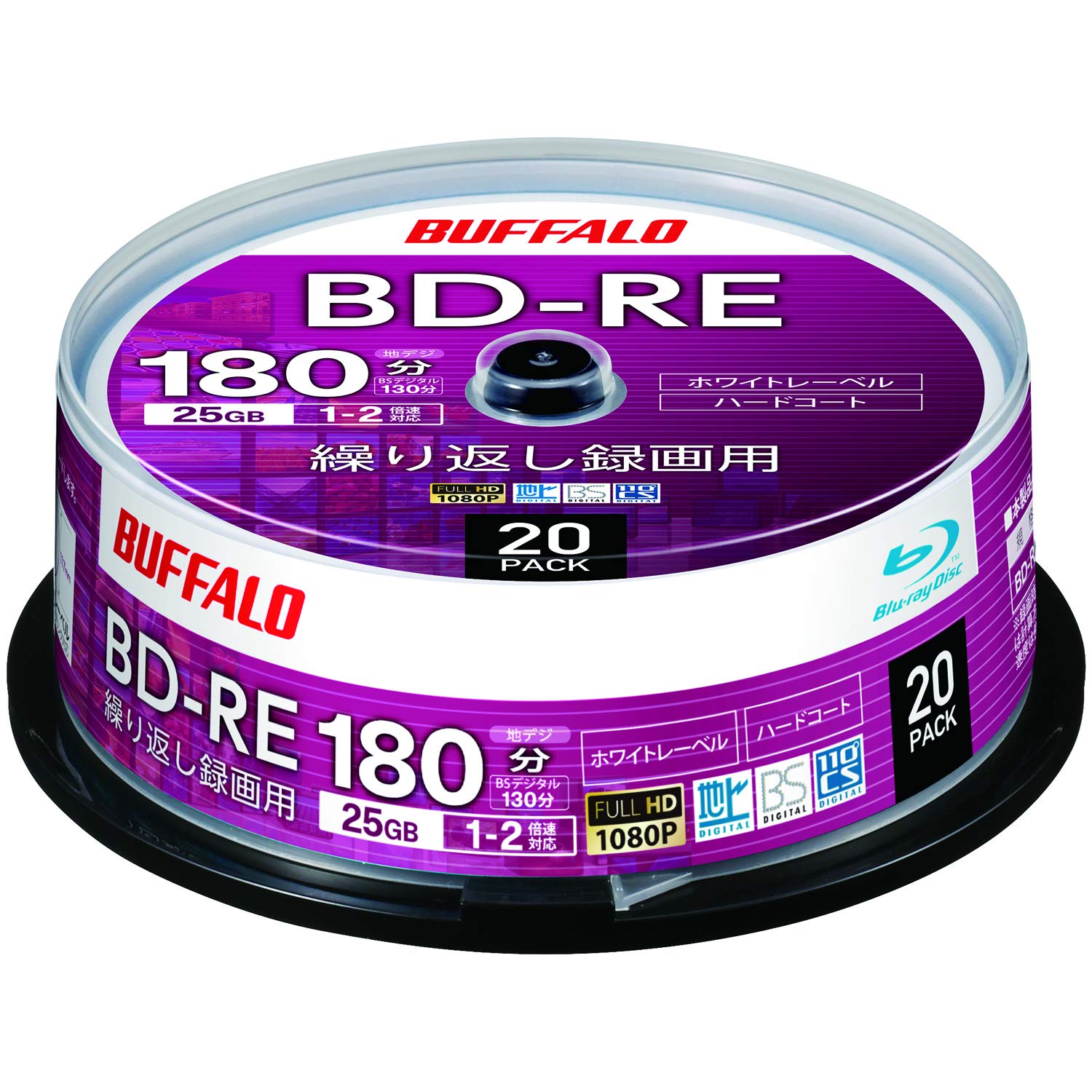 Хåե ֥롼쥤ǥ BD-RE ֤Ͽ 25GB 20 ԥɥ 1 1-2® ǥ ưǧѤ ۥ磻ȥ졼٥ RO-BE25V-020PW/N