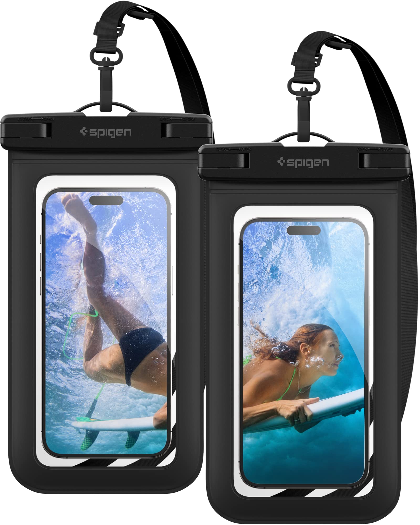 楽天FleumeSpigen スマホ 防水ケース 小物 iPhone Android 最大 8.2インチ対応 タッチ可 顔認証 密封、水中撮影 お風呂 温泉 釣り 海に適用 IPX8認定 完全防水 ネックストラップ付属 AMP04523 （ブラック）