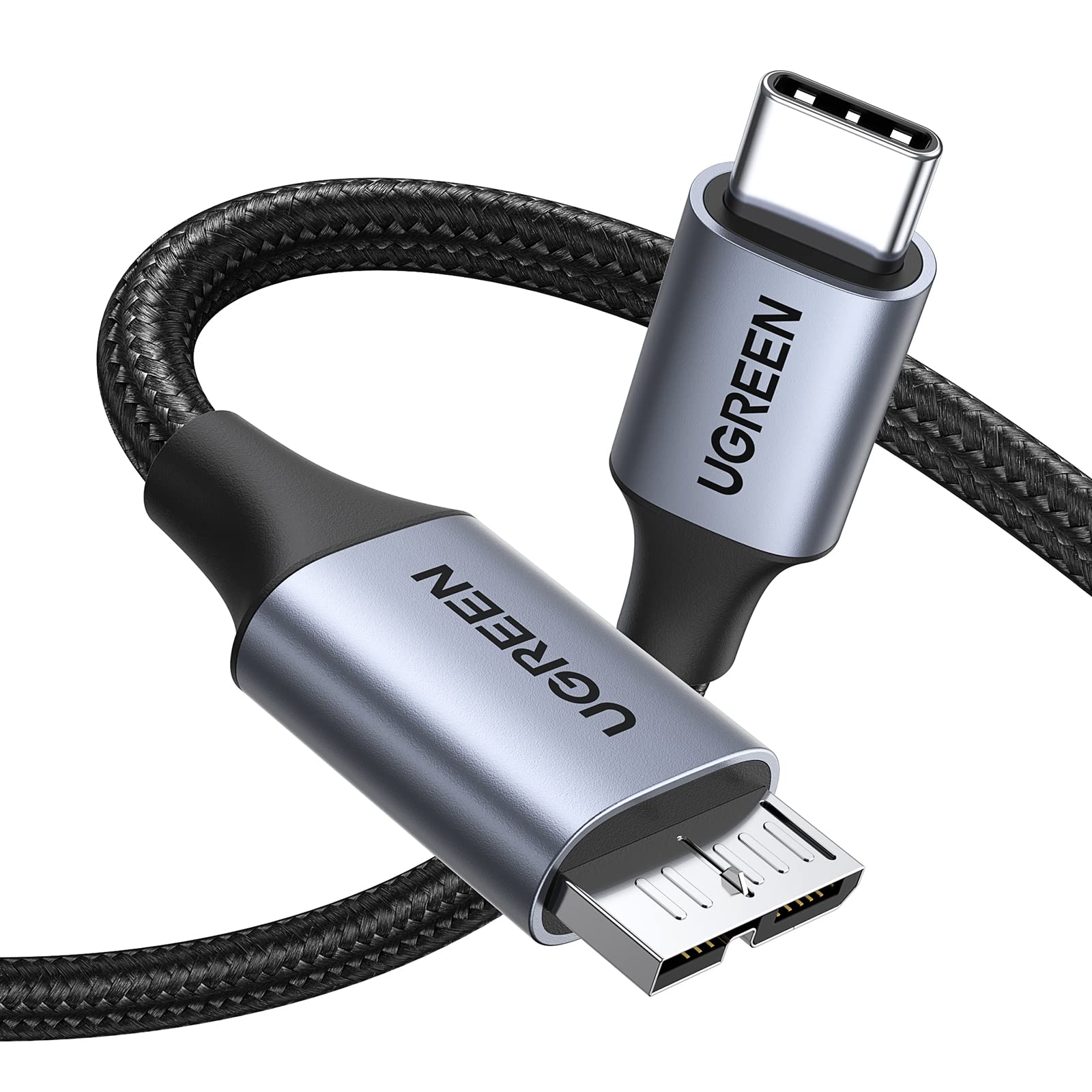 UGREEN USB C to Micro B ケーブル 0.5m USB 3.1 10Gbps高速データ転送 外付けhddケーブル マイクロB変換ケーブル 外付けHDD/SSD ハードドライブ/MacBook Pro/Galaxy S5 Note 3/カメラなどに対応-0.5m