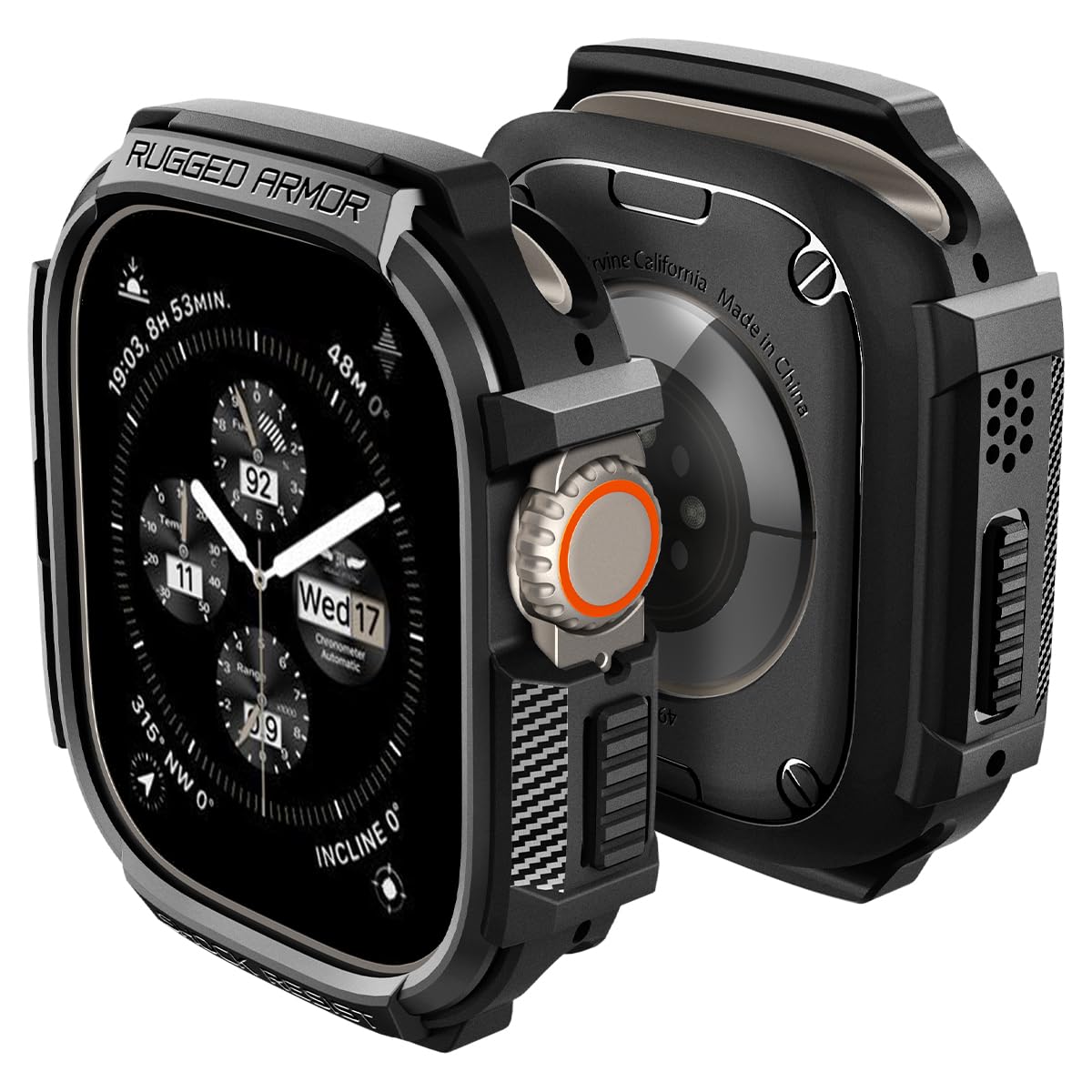 Spigen Apple Watch ケース Apple Watch Ultra 落下 衝撃 吸収 タフネスデザイン すり傷 防止 耐衝撃 保護カバー ラギッド・アーマー ACS05456 (マット・ブラック)