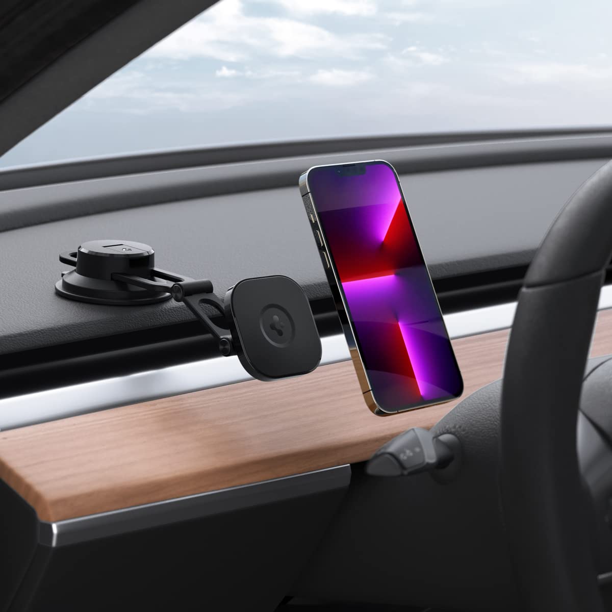 Spigen 車載ホルダー マグネット MagSafe用 吸盤 スマホホルダー 車 ダッシュボード ウィンド式 粘着ゲル吸盤 スマホスタンド iPhone 14 13 12 Pro Max Plus Mini 超強磁力 片手脱着 落下防止 取り付け簡単 OneTap 3 ITS35-3 (ブラック)