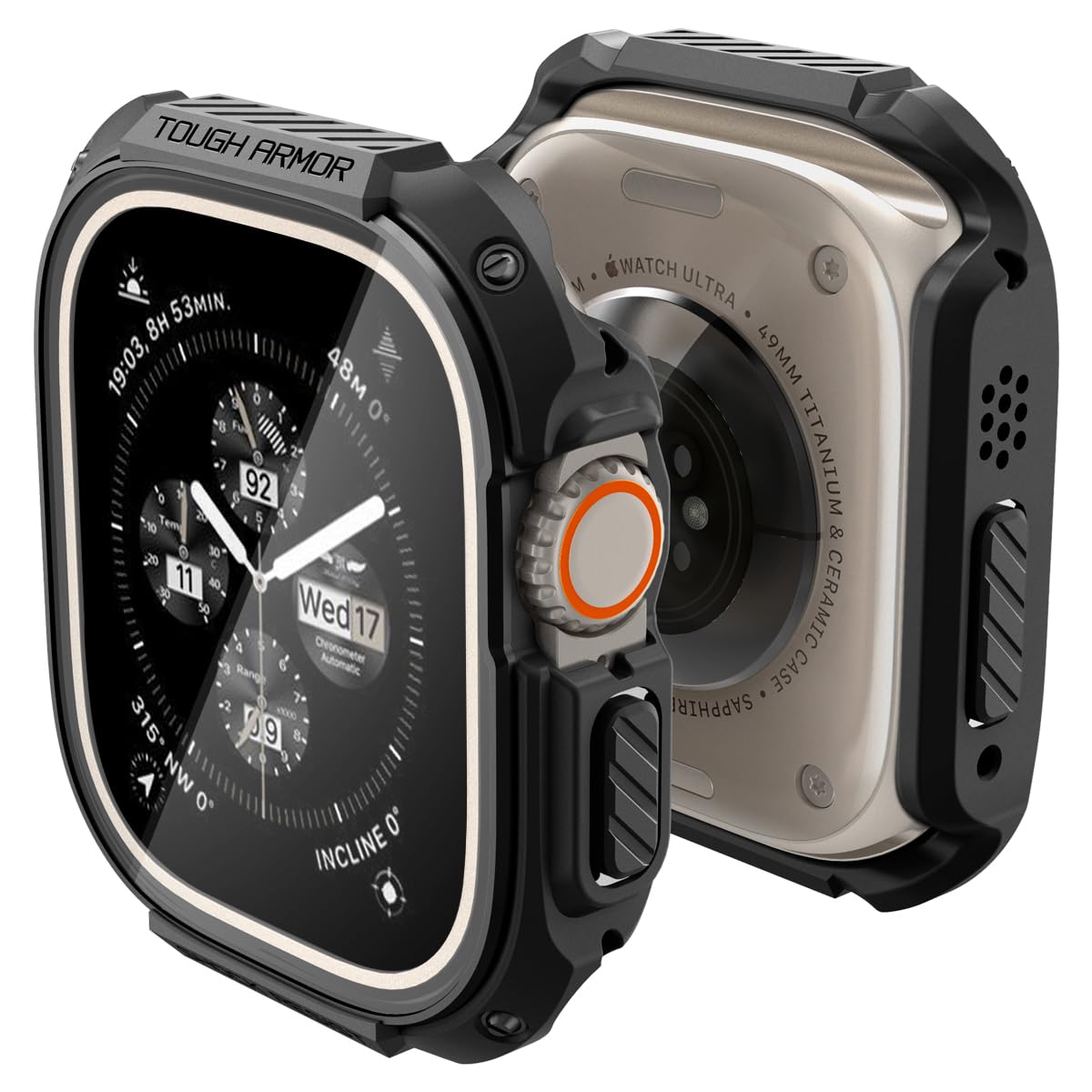 Spigen Apple Watch ケース Apple Watch Ultra 米軍MIL規格取得 耐衝撃 落下 衝撃 吸収 すり傷 防止 保護カバー タフ・アーマー ACS05457 (ブラック)