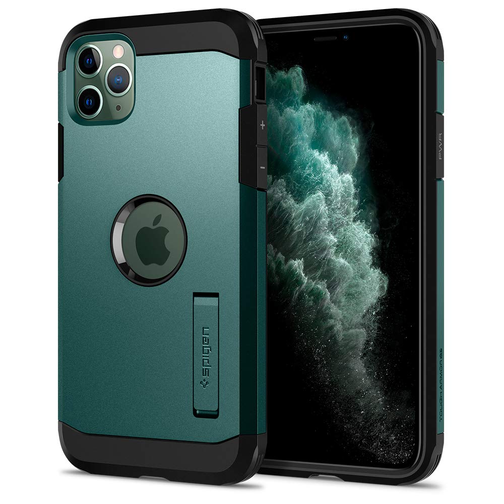 Spigen iPhone11ProMax ケース 超耐衝撃 米軍MIL規格取得 新モデル スタンド機能 カメラ保護 傷防止 衝撃 吸収 Qi充電 ワイヤレス充電 タフ・アーマー XP ACS00414 ミッドナイト・グリーン 