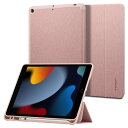 Spigen iPad 第9世代 ケース 10.2 インチ 第8世代 第7世代 対応 三つ折り スタンド ペン収納 オートスリープ ファブリック カバー 全面 保護 軽量 耐衝撃 すり傷 防止 アーバンフィット ACS01061（ローズ・ゴールド）