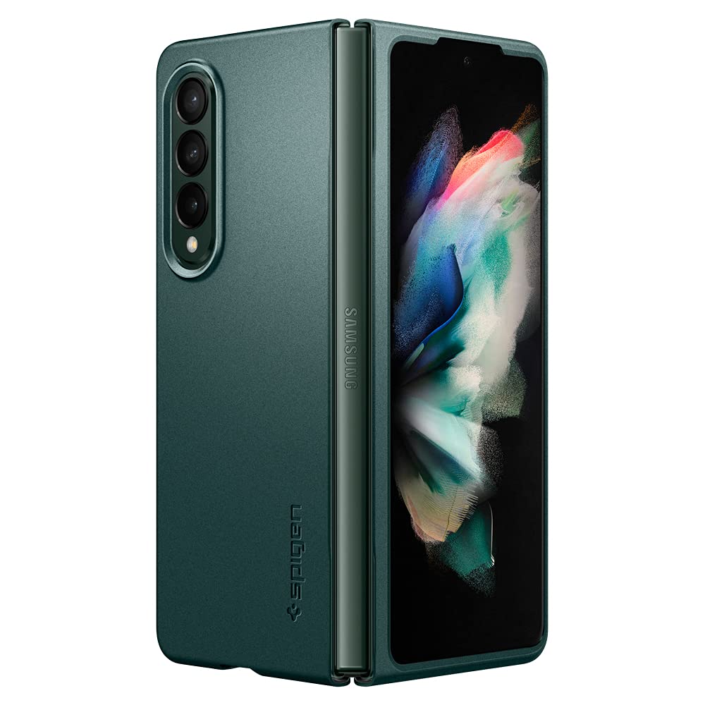 Spigen Galaxy Z Fold3 ケース [ SC-55B | SCG11 ] レンズ保護 [ 厚さ 0.8mm ] 超薄型 重さ15g 超軽量 パーフェクト・フィット ギャラクシー フォールド3 エアースキン ACS03093 (ファントム・グリーン)