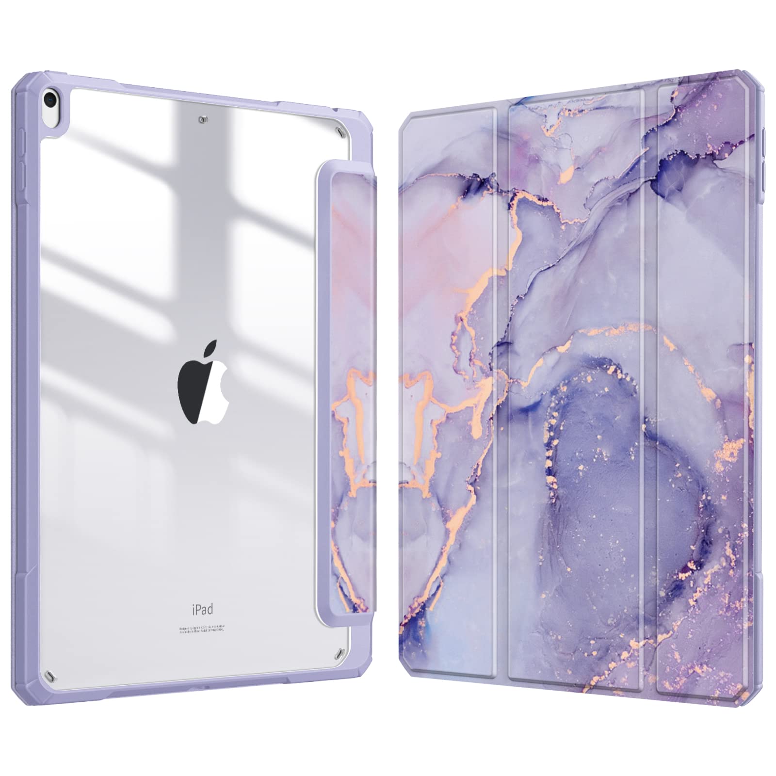 Fintie iPad Air 2019 ケース iPad Air3 10.5インチ / iPad Pro 10.5 2017 透明バックカバー Apple Pencil 収納可能 三つ折スタンド スリープ機能 軽量 薄型 傷つけ防止 PU合成レザー TPU (モデル番号A2152、A2123、A2153、A1701、A1709)(柄 X マーブルパープル)