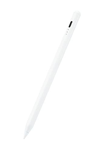 エレコム タッチペン iPad専用 樹脂製ペン先 パームリジェクション対応 磁気吸着 傾き検知対応 USB-C充電 ペアリング不要 Apple Pencil純正ペン先、エレコム製ペン先に交換可能 ホワイト P-TPACSTAP03WH