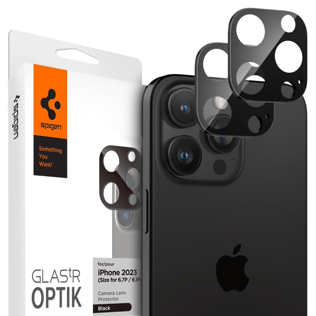 Spigen Glas.tR Optik iPhone 用 カメラフィルム 保護 iPhone15Pro 15ProMax 対応 カメラ レンズ ブラック 2枚入