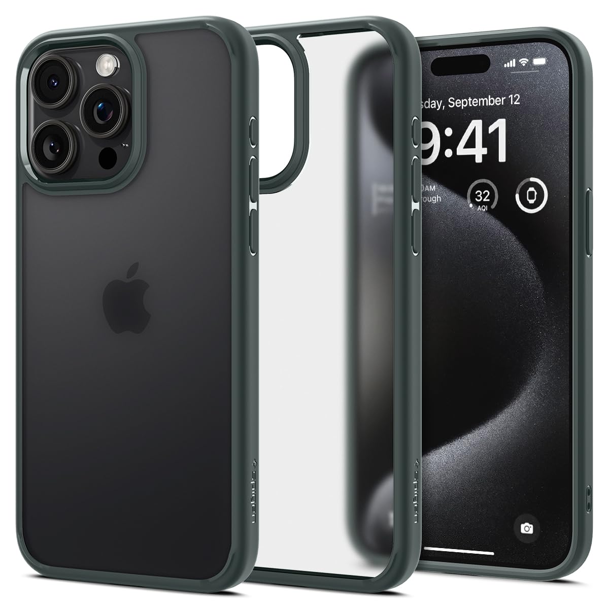 Spigen iPhone 15 Pro ケース クリア 耐衝撃 黄変なし 半透明 さらさら 米軍MIL規格取得 指紋防止 ストラップホール 透明 TPU バンパーケース 2重構造 レンズ保護 擦り傷防止 ワイヤレス充電対応 ウルトラ・ハイブリッド ACS06710 (フロスト・グリーン)