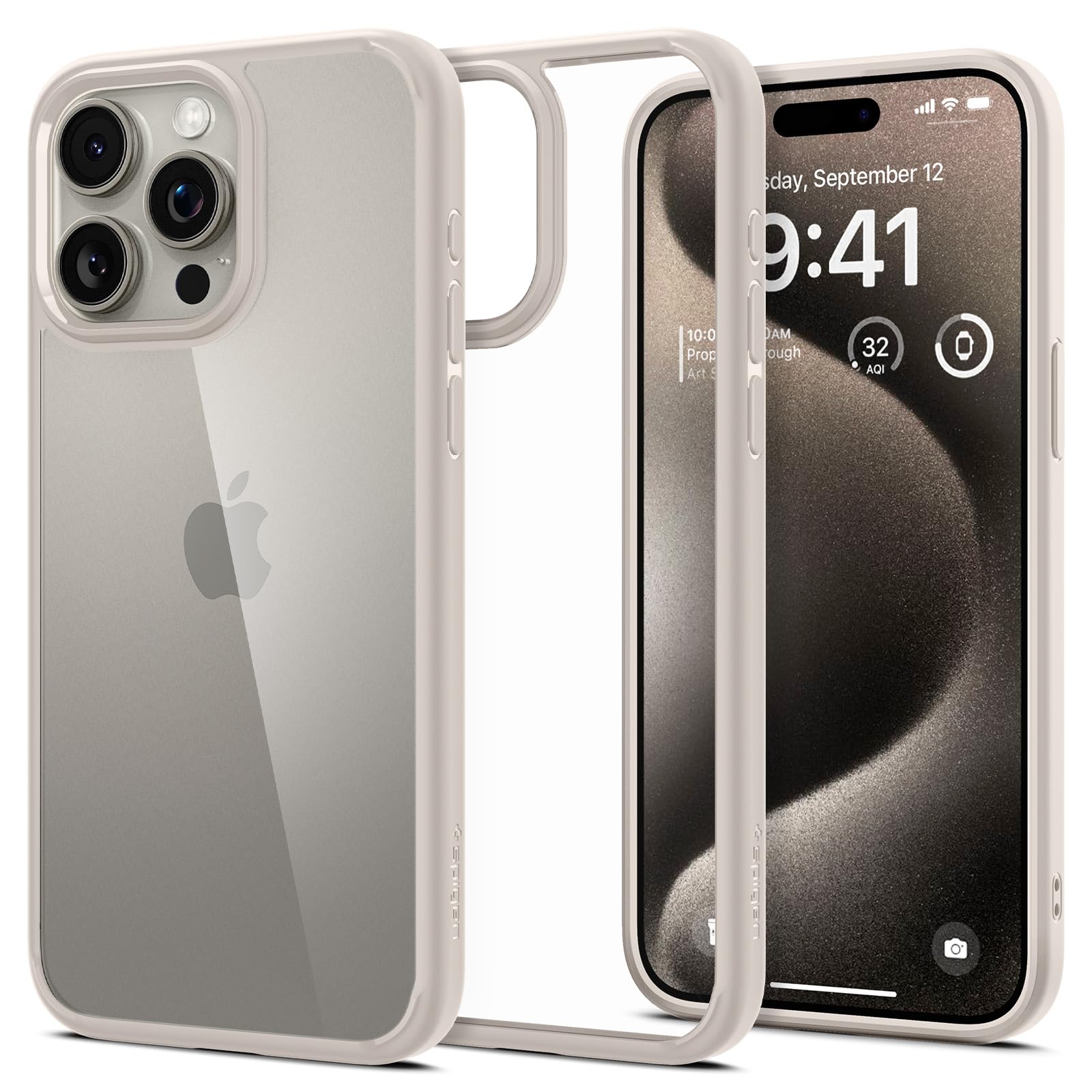 Spigen iPhone 15 Pro Max ケース クリア ストラップホール 米軍MIL規格 ウルトラ・ハイブリッド ACS07209 (ナチュラル・チタニウム)