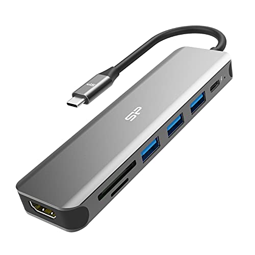 Silicon Power USB Cハブ 7-in-1 USB Cアダプター 60W電源供給 4K 30Hz HDMIポート 3 USB Aデータポート microSD SDカードリーダー MacBook Pro Mobile HDD用ノートパソコンドッキングステーション