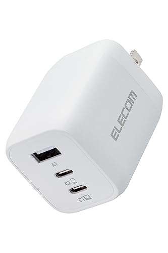 エレコム 充電器 Type-C 3ポート USB-C×2 USB-A×1 65W USB PD対応 3台同時充電 PPS対応 折りたたみ式プラグ GaN採用 iPhone15/iPad/Macbook Air/Windows PC など対応 ホワイト EC-AC4465WH