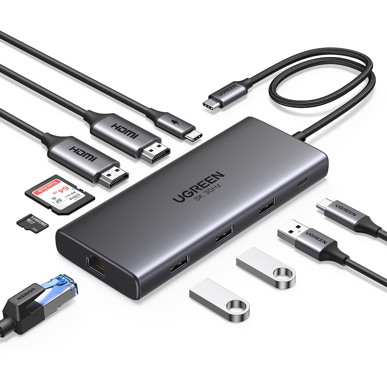UGREEN Revodok Pro 210 10 in 1 USB Cɥå󥰥ơ USB Cϥ HDMIĥ4K@60H...