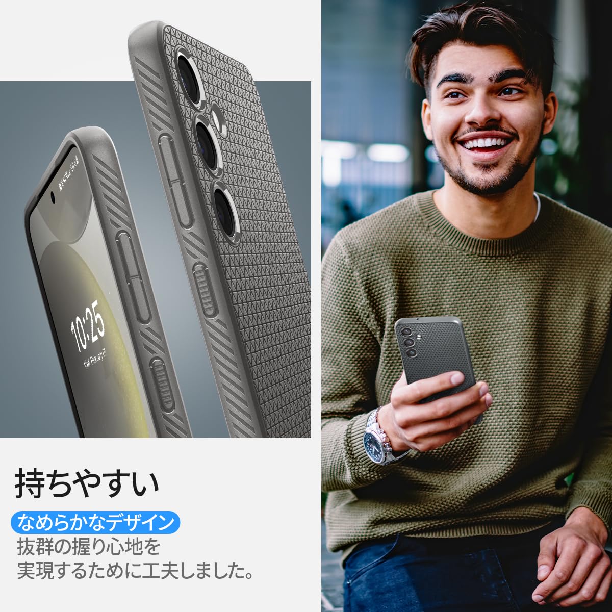 Spigen Galaxy S24 ケース 耐衝撃 TPU SC-51E | SCG25 ソフトケース 米軍MIL規格取得 カメラ保護 傷防止 衝撃吸収 Qi充電 ワイヤレス充電 リキッド・エアー ACS07450 (マーブル·グレー)