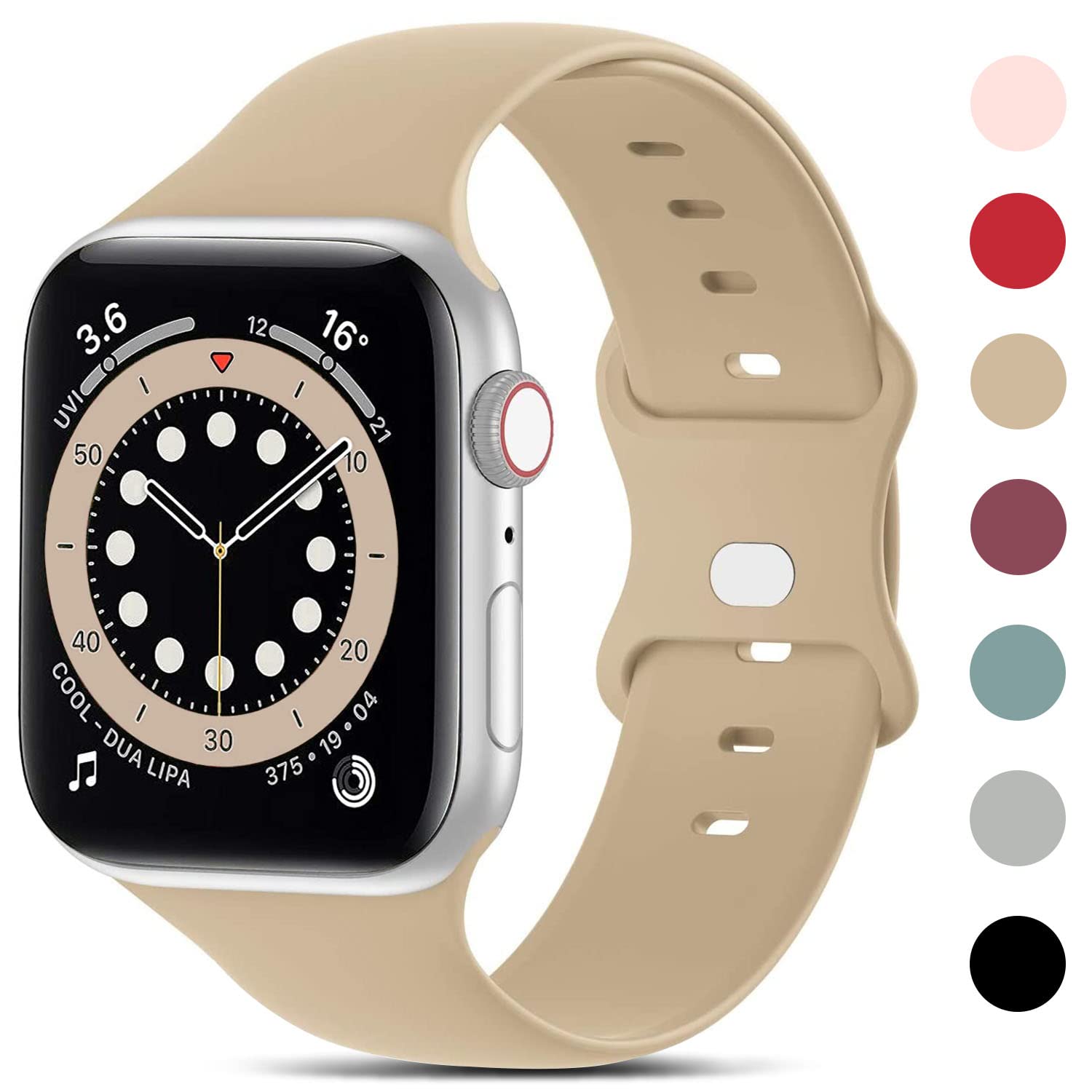 QLTYPRI バンド 対応 Apple Watch アップルウォッチ バンド 30mm 40mm 42mm 44mm シリコン ベルド ソフト スポーツバンド 交換バンド 女性 男性 ストラップ アップルウォッチシリーズ 適応 iWatch Ultra SE Series 8/7/6/5/4/3/2/1(38mm/40mm,M/L,ベージュ)