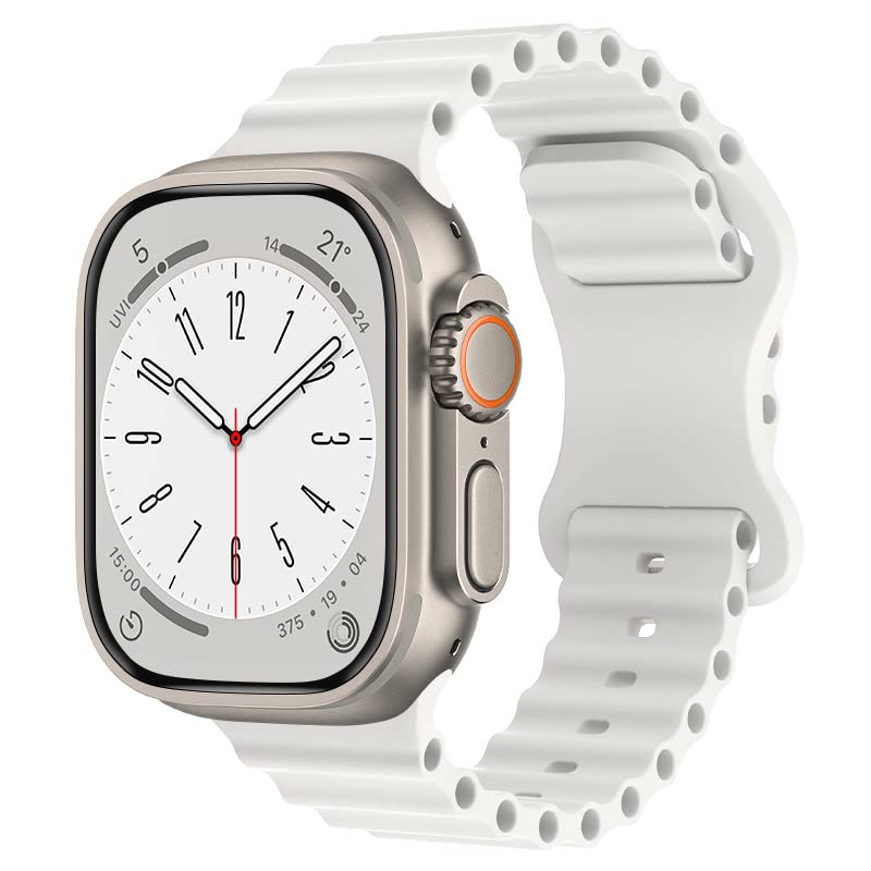 QLTYPRI コンパチブル Apple Watch オーシャンバンド 49mm 45mm 44mm 42mm 41mm 40mm 38mm アップルウォッチ バンスポーツバンド 交換バベルト シリコン製 柔らかい 通気 防汗 防水 男性 女性 iWatch Ultra 2/Ultra/Series 9/8/7/6/5/4/3/2/1/SEに対応(38 mm/40 mm/41 mm, ホ