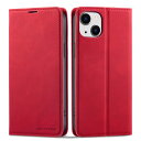 QLTYPRI iPhone 14 ケース 手帳型 アイフォン 14 ケース高級PUレザー 皮革 TPU バンパー カード収納 スタンド機能 内蔵マグネット 耐衝撃 耐摩擦 上品 全面保護 人気 おしゃれ 財布型 カバー 6.1インチ - レッド