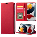 QLTYPRI iPhone 15 ケース 手帳型 アイフォン 15 ケース高級PUレザー 皮革 TPU バンパー カード収納 スタンド機能 内蔵マグネット 耐衝撃 耐摩擦 上品 全面保護 財布型 カバー iPhone 15対応 6.1インチ - レッド