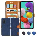 Anrek Galaxy A51 5G / docomo SC-54A / au SCG07 対応 Samsung デニム材料 手帳ケース (ダークブルー) サムスン ギャラクシーa51 5g ドコモsc54a a515g ケース カバー 手帳型 カード収納 サイドマグネット スタンド機能付き スマホケース 財布型 耐衝撃 耐摩擦 保護ケースA