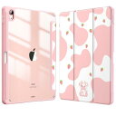 Fintie iPad Air 11インチ ケース M2 (2024 第6世代) / Air 5/4 ケース 2022/2020 10.9 インチ 透明バックカバー Apple Pencil 収納可能 ワイヤレス充電対応 三つ折スタンド スリープ機能 軽量 薄型 傷つけ防止 PU合成レザー TPU(柄Xいちご乳牛)