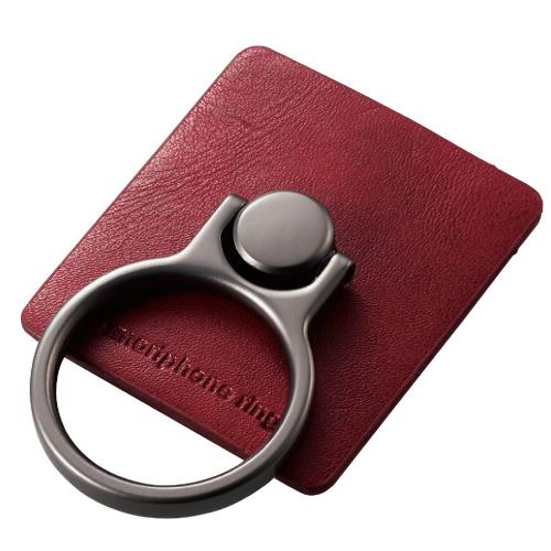 エレコム スマホリング ホールドリング レザー スタンダード レッド P-STRLRD