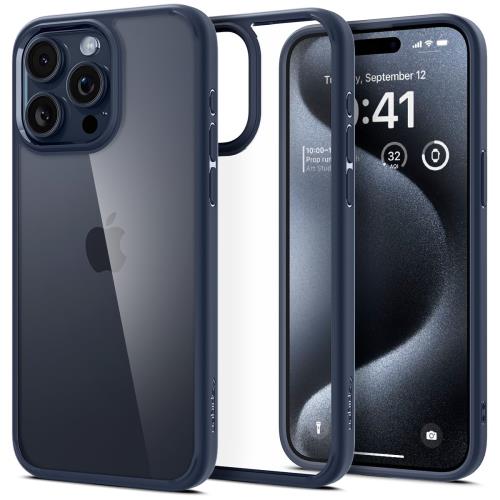 Spigen iPhone 15 Pro Max ケース クリア ストラップホール 米軍MIL規格 ウルトラ・ハイブリッド ACS06573 (ネイビー・ブルー)