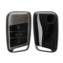 kwmobile VW 3-ボタン 車のキー (Keyless Go 対応機種のみ) 対応 キーケース - キーカバー 鍵カバー TPU 光沢仕上げ - 車鍵 耐衝撃 保護 黒色マット/黒色