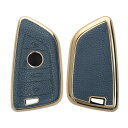 kwmobile キーカバー BMW 3-ボタン 車のキー Smart Key対応 キーケース - スマートキー TPU保護 車の鍵 TPU PUレザー - 紺色/ゴールド