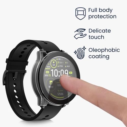 kwmobile 2x ケース Ticwatch Pro 5対応 カバー - フルボディ ガラス 耐衝撃 超薄型 透明/黒色