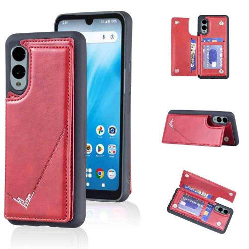 Anrek新型 FUJITSU Arrows We2 F-52E / FCG02 用 背面 カードケース 手帳型 ランヤード付 背面カバー (レッド) アローズwe2 f52e スマホケース サイドマグネット カード収納 横置き機能 PUレザー 財布型 携帯カバー 富士通f52e RED