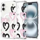 Spigen iPhone 16 ケース クリア MagSafe対応 耐衝撃 ストラップホール 黄変防止 バンパー 米軍MIL規格 ウルトラ・ハイブリッド・マグフィット ACS08278 (ハート・ブラック・ピンク)