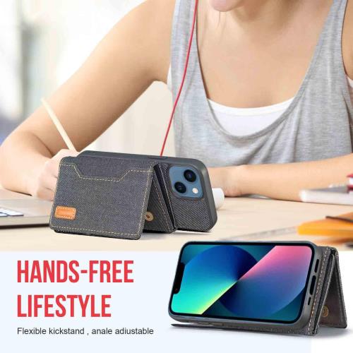 Anrek APPLE iPhone 14 6.1 inch 用 デニムケース カード収納 縄掛 手帳型 ケース（ブラック） アップル アイフォン14 iPhone14 (6.1インチ） 背面カバー 両用 磁石吸着 名刺入れ 分離式 取り外し自由 車載 耐衝撃 財布合一 ケース アップルiphone14 BLACK