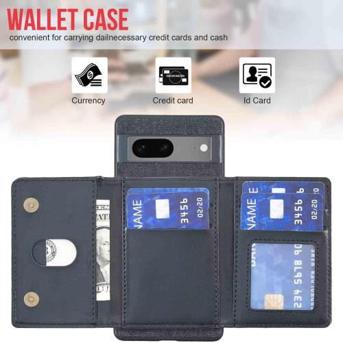 Anrek Google Pixel 7 Pro au Softbank 用 デニムケース カード収納 縄掛 手帳型 ケース（ブラック） グーグル ピクセル7プロ ソフトバンクpixel7pro 背面カバー 両用 磁石吸着 名刺入れ 分離式 取り外し自由 車載 耐衝撃 財布合一 ケース グーグルpixel7pro BLACK