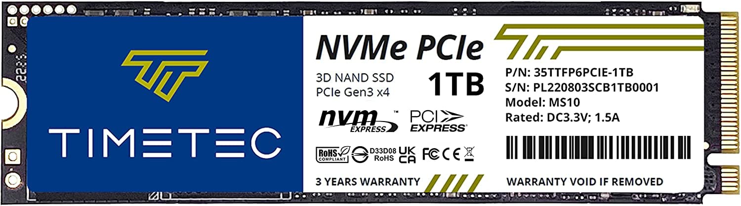 Timetec M.2 2280 NVMe PCIe Gen3x4 8Gb / 秒 3D NAND内蔵型 SSD 1TB