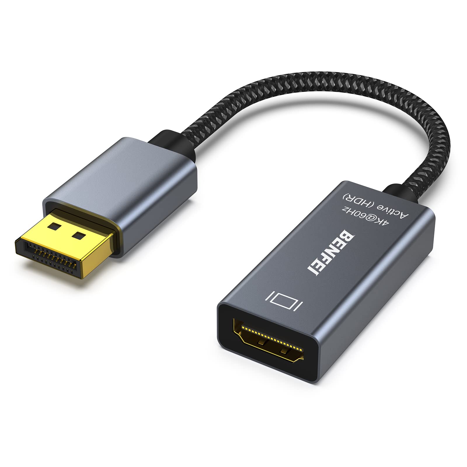 BENFEI アクティブ DisplayPort - HDMI、DP - HDMI アダプター (4K@60Hz) HP、ThinkPad、AMD、NVIDIA、デスクトップなどと互換性あり - オス - メス、スペースグレイ…