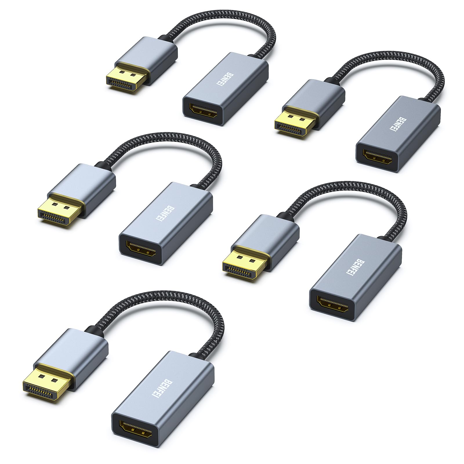 BENFEI 5個 DisplayPort（ディスプレイポート） - HDMI 変換ケーブル、最大4K＠30Hzまでの解像度に対応（オスからメス、逆方向に非対応)アルミシェル、ナイロンブレイド