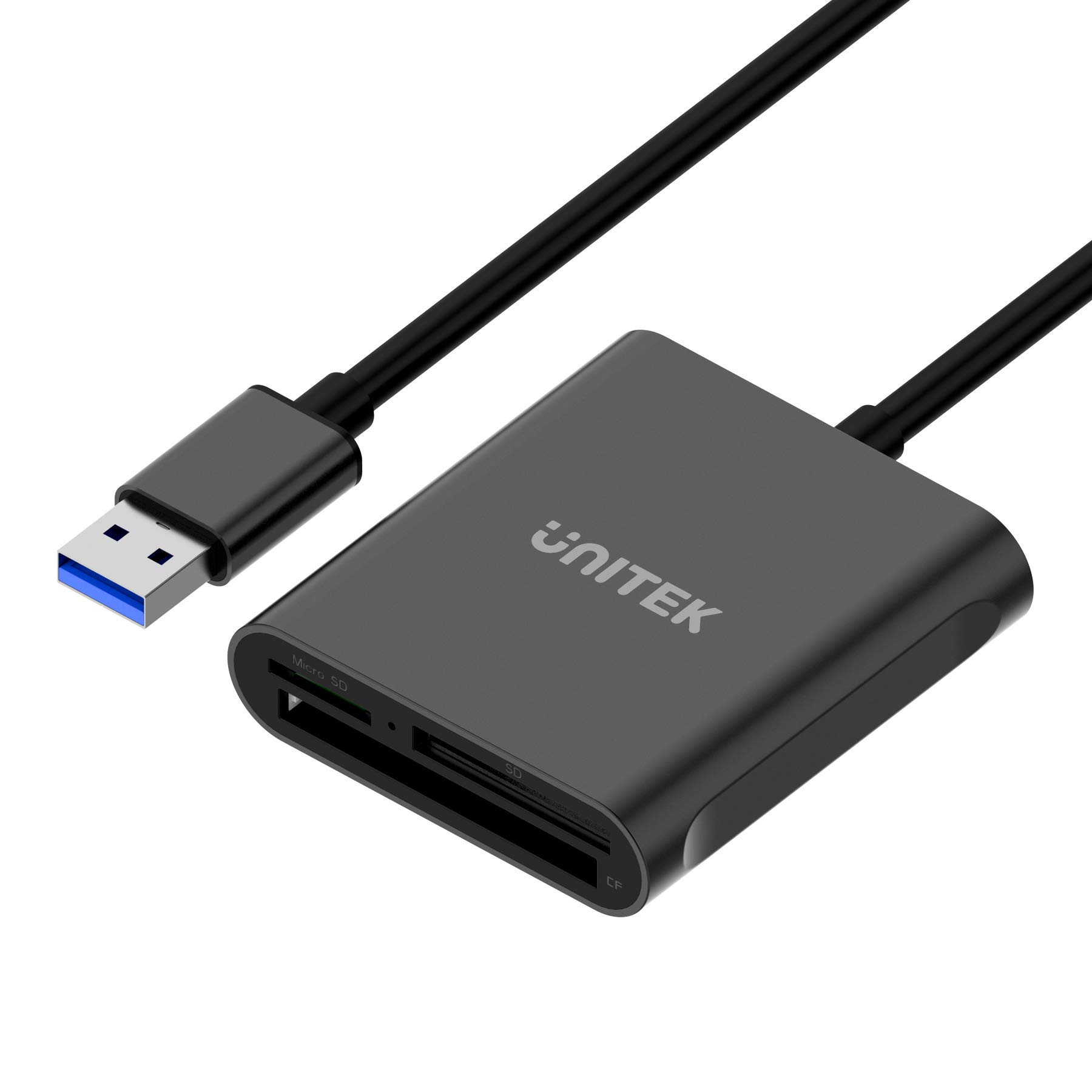 Unitek USB3.1 Gen1 マルチカードリーダー 3スロット搭載 SD TF/microSD コンパクトフラッシュ/CFカードリーダー 3 枚のカードを同時に読み取る 高耐久アルミ合金 3in1外付けカードリーダー 高速 データ読取 データ移行 コンパクト ブラック