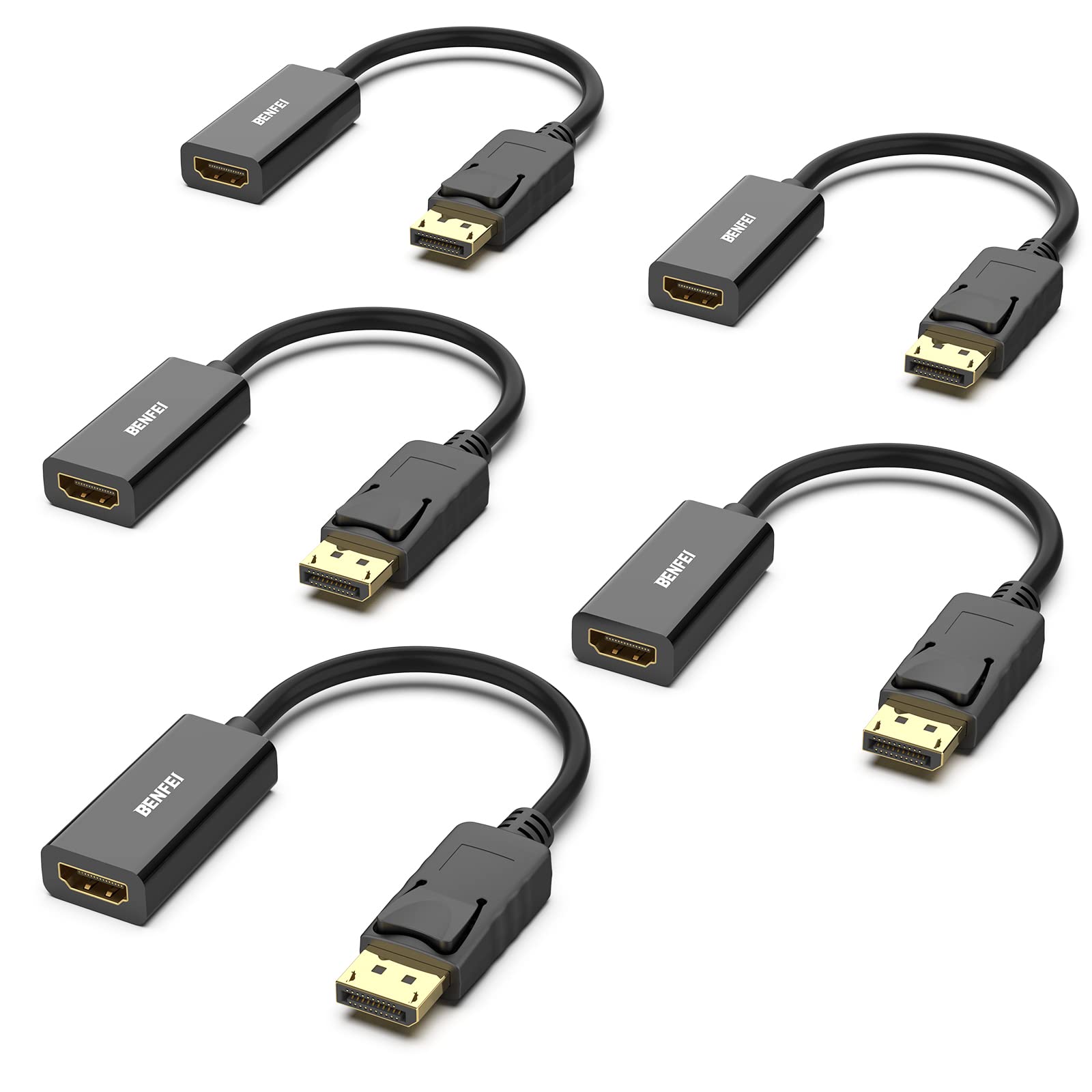 BENFEI 5個 DisplayPort（ディスプレイポート） - HDMI 変換ケーブル、最大4K＠30Hzまでの解像度に対応（オスからメス、逆方向に非対応)