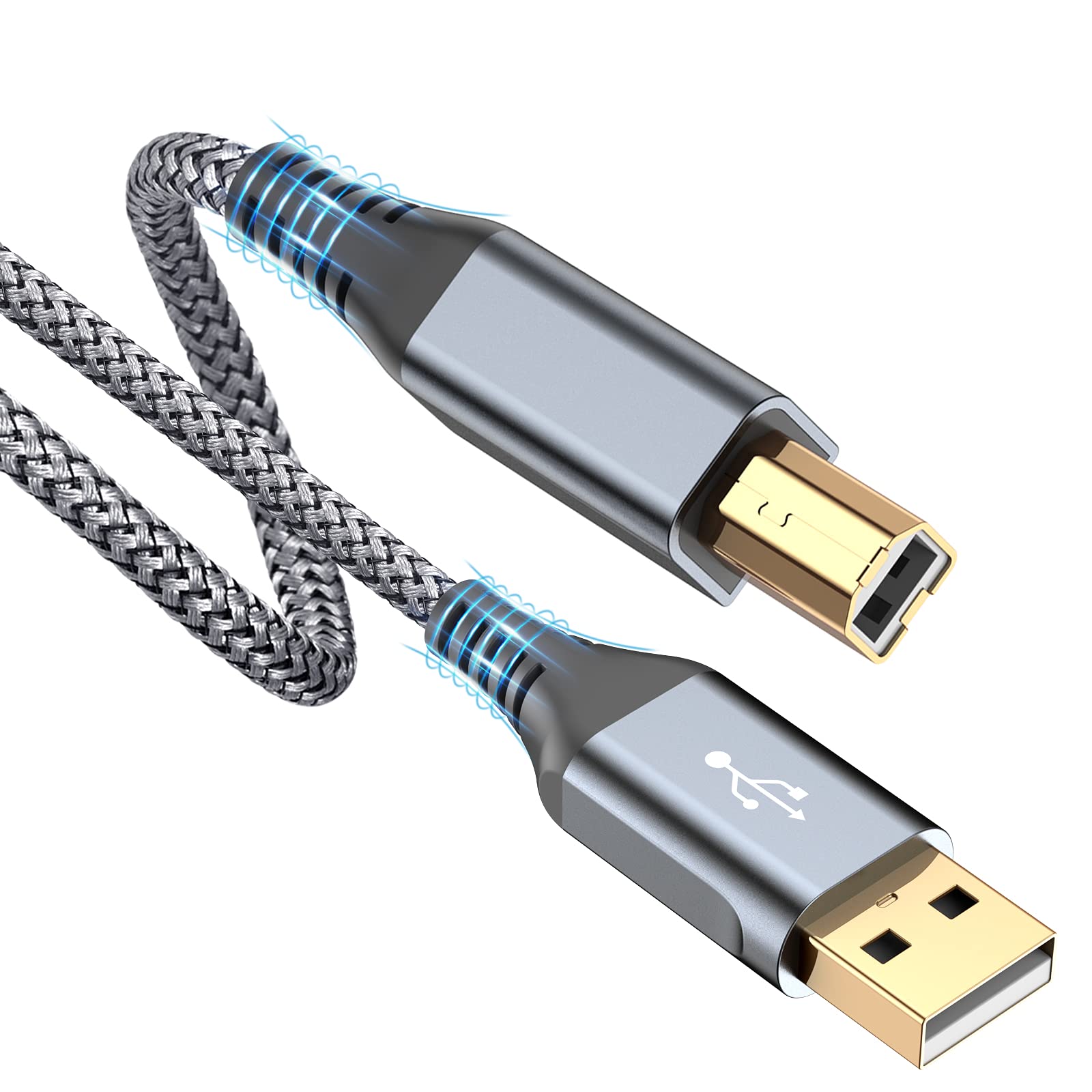 プリンター ケーブル 3M USB 2.0 ケーブル (タイプAオス - タイプBオス) USB2.0規格 パソコンとプリンター接続ケーブル ナイロン編み 480 Mbps高速転送 HP、Canon、Panasonic、Epson、Brother、Dell、Lexmark、Xerox、Samsung、Piano、 DAC, Midi Keyboard, Midi/DJ Controll