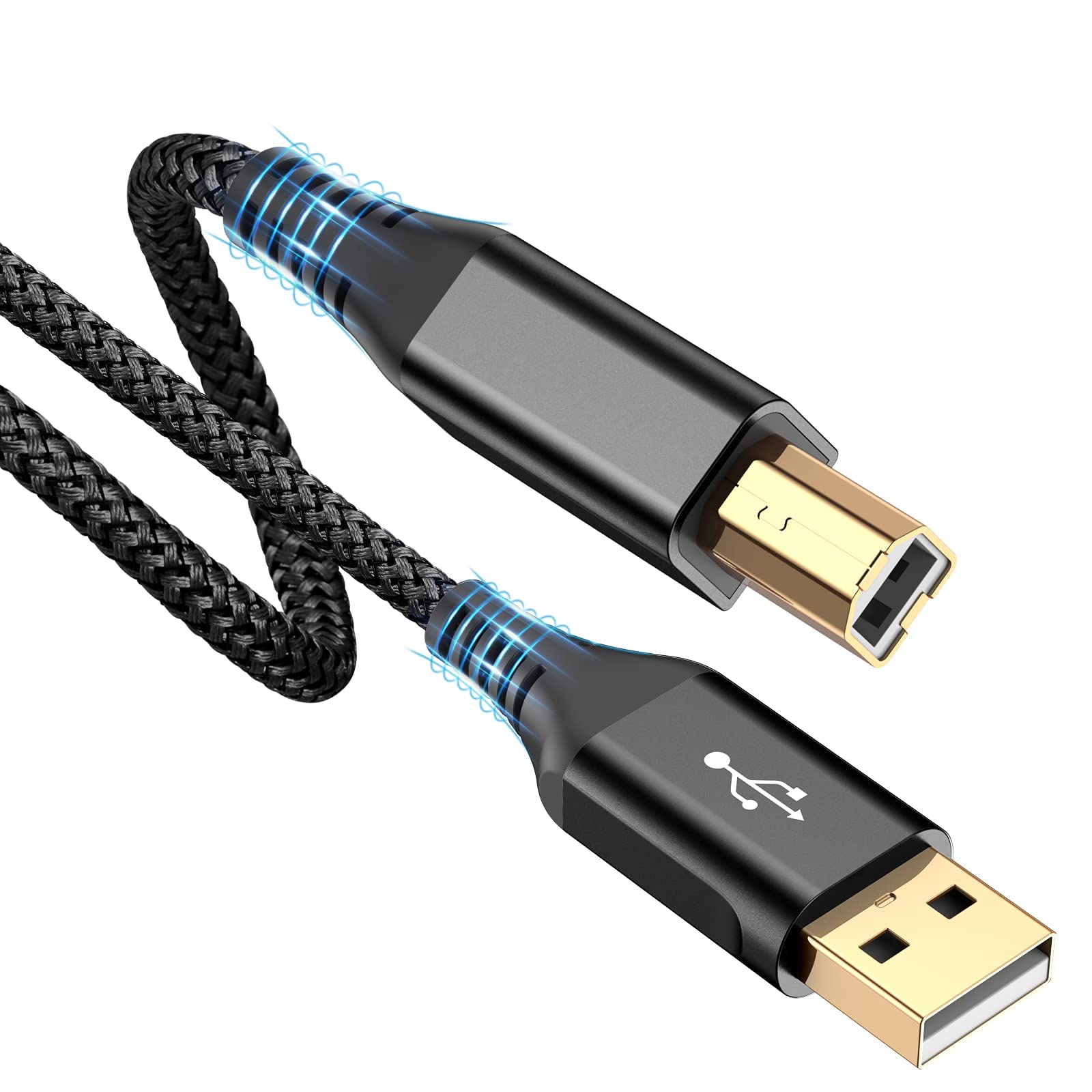 プリンター ケーブル 5M USB 2.0 ケーブル (タイプAオス - タイプBオス) USB2.0規格 パソコンとプリンター接続ケーブル ナイロン編み 480 Mbps高速転送 HP、Canon、Panasonic、Epson、Brother、Dell、Lexmark、Xerox、Samsung、Piano、 DAC, Midi Keyboard, Midi/DJ Controll