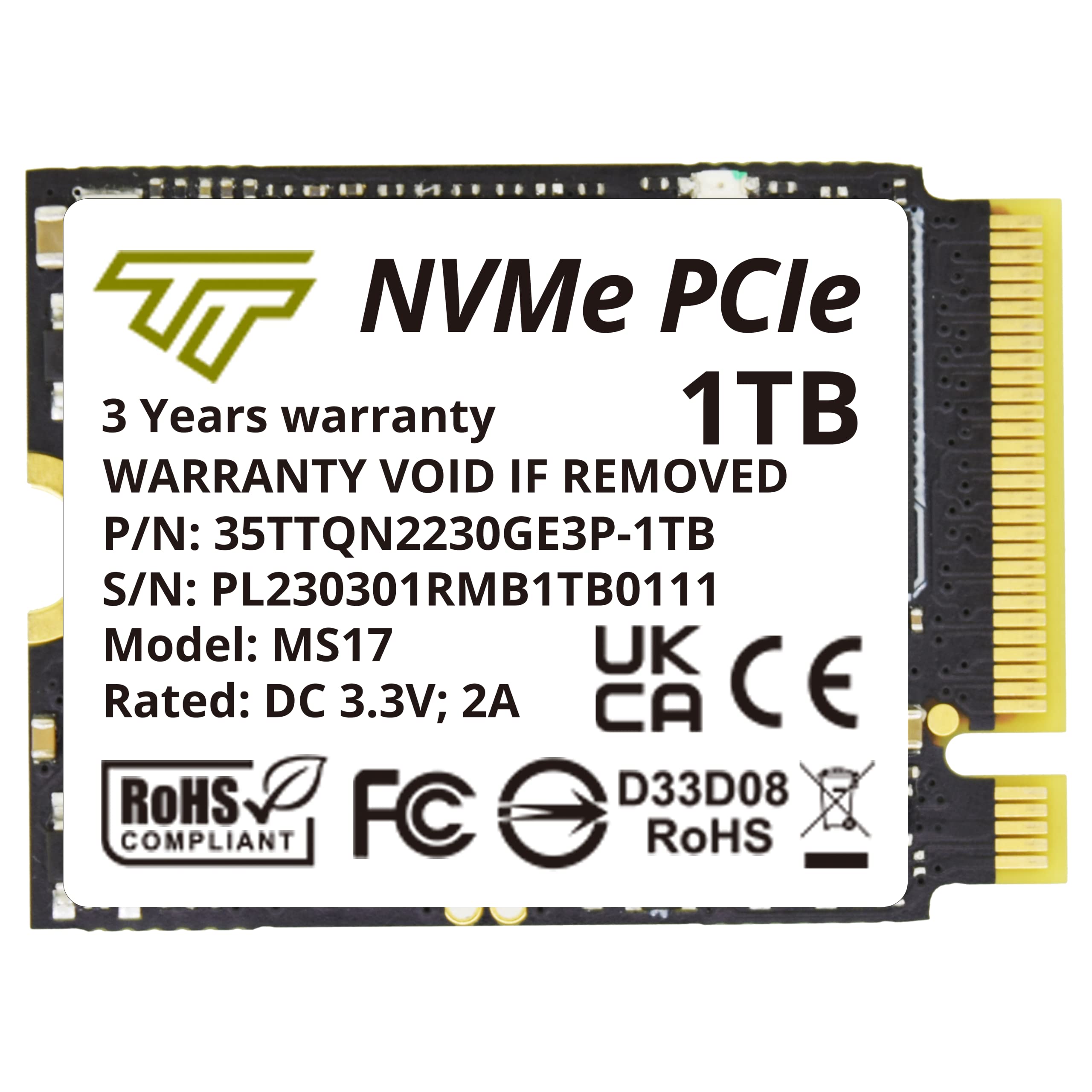 Timetec 内蔵型SSD M.2 2230 NVMe PCIe 8Gb / 秒3年保証サポート (M.2 PCIe 2230 Gen 4x4, 1TB)
